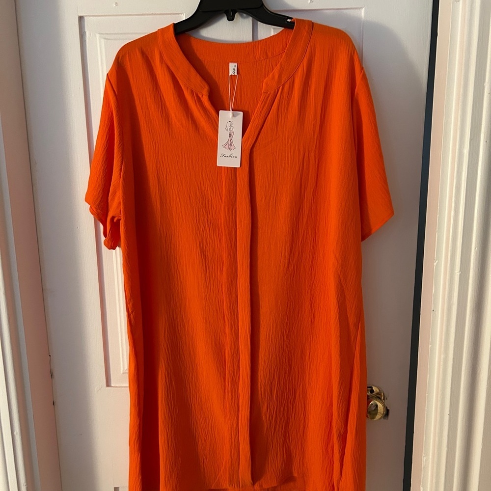 Vibrant Orange Short Sleeve Dress swimsuit cover up